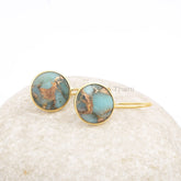 Beautiful Copper Amazonite Drop Earrings, Copper Amazonite 15mm Round Gemstone 925 Silver Earrings, 18k Gold Plated Earrings